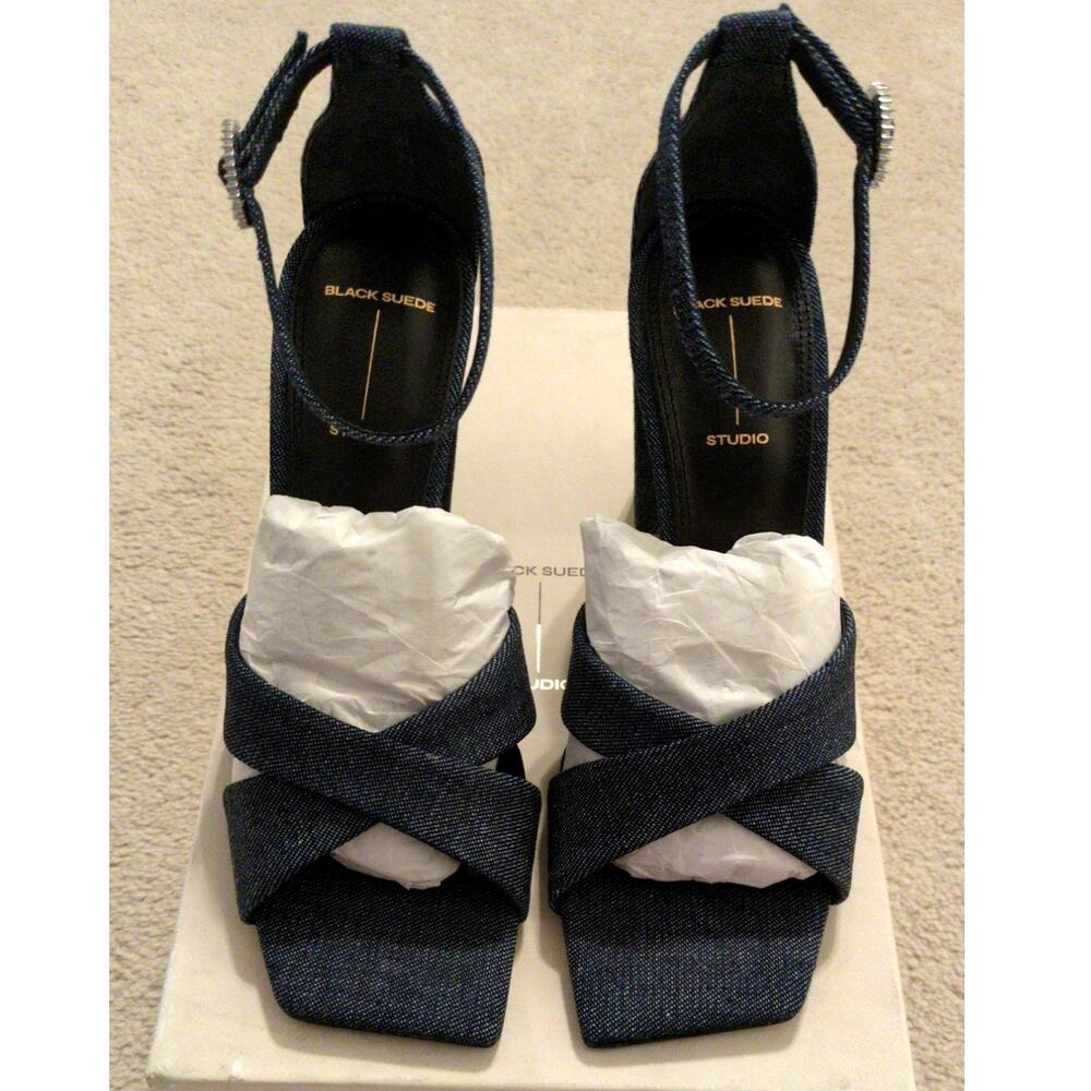 Black Suede Studio Chelsea Denim Sandal